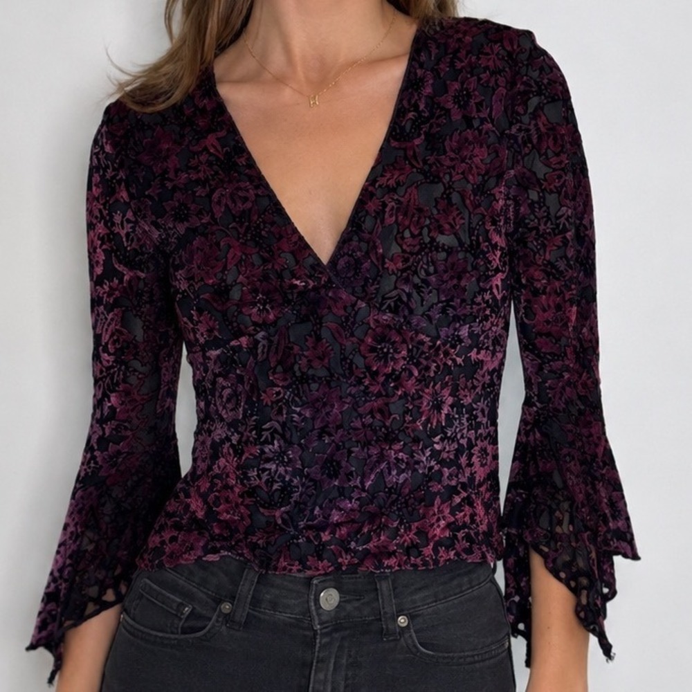 Anxiety Cafe Burnout Velvet Floral Mesh Top Est Small Made USA Whimsigoth Y2K
